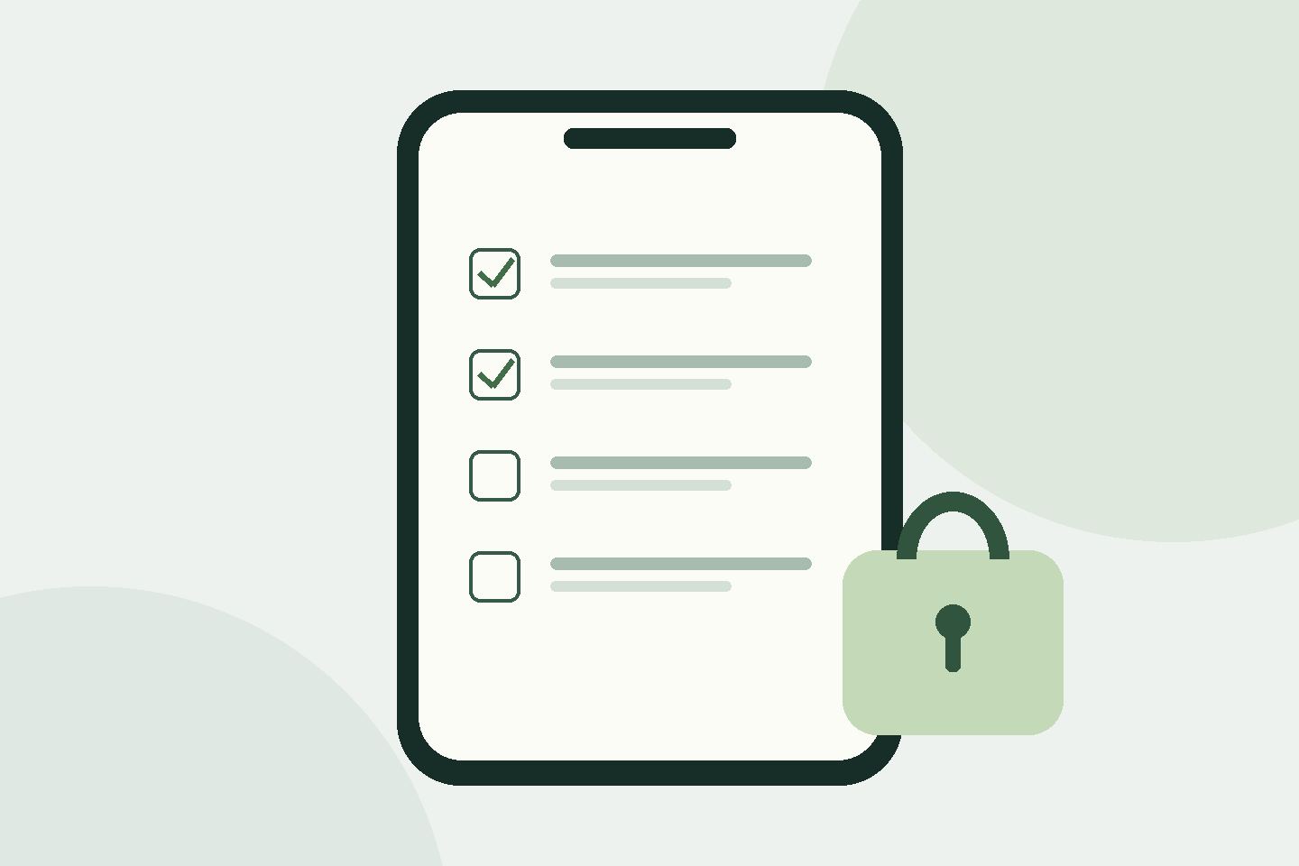 AI illustration: a conceptual phone with a personal checklist and privacy symbol; not the Google Play interface